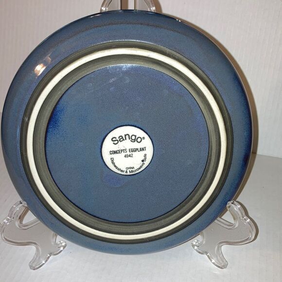 Concepts Eggplant Salad Plate White with Blue Rim by SANGO 8.25 inch Diameter - Picture 6 of 8